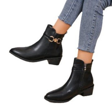 Chunky Heel Zipper Slip-on Autumn And Winter Fashion Boots Women