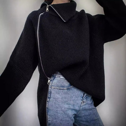 Idle Style Turtleneck Zipper Knitwear Sweater Loose Long Sleeve Top