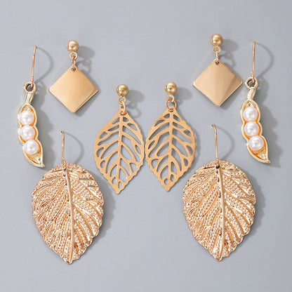 Textured Vintage Golden Leaf Earring Earring Set