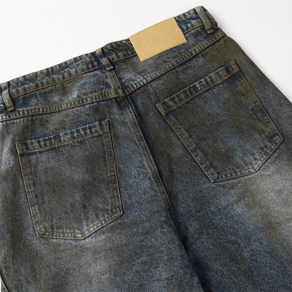 Waste Soil Distressed Dirty Dyed Jeans Men's Washed Punk Loose