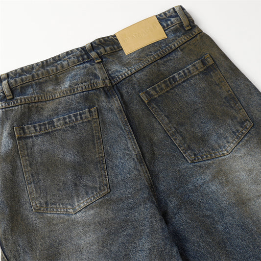 Waste Soil Distressed Dirty Dyed Jeans Men's Washed Punk Loose