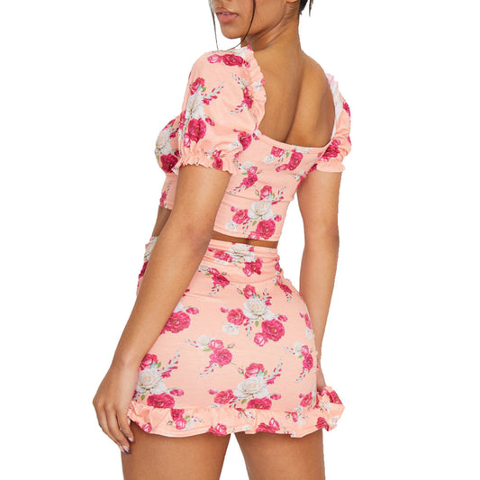 Sexy Off-Shoulder Cropped Top And Casual Short Skirt Suit