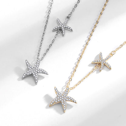 Double Starfish Full Diamond Necklace Female Fashion Special-interest