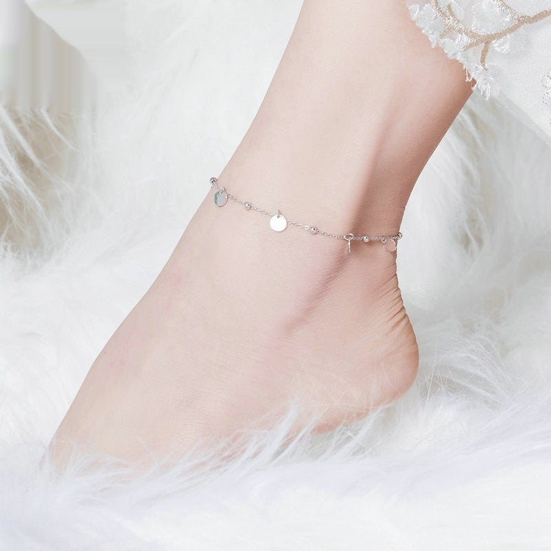 Round S925 Sterling Silver Fashion White Gold Plated Silver Anklet