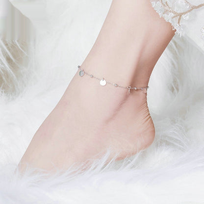 Round S925 Sterling Silver Fashion White Gold Plated Silver Anklet