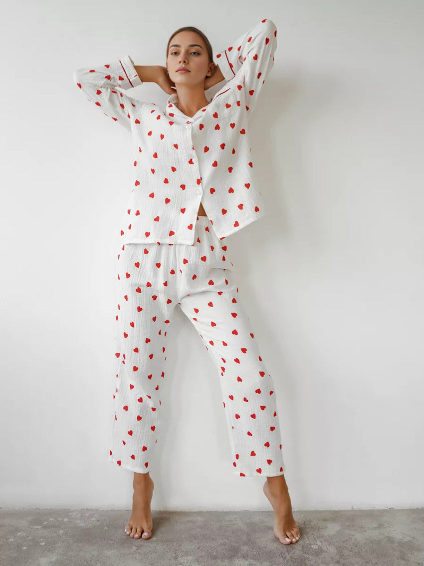Comfortable Soft Heart Printing Cotton Pajamas Suit