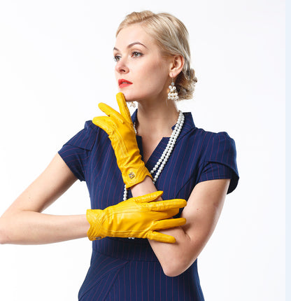 Women's Fashion Winter Warm Gloves Real Lamb Leather Handmade Curve Sheepskin Gloves