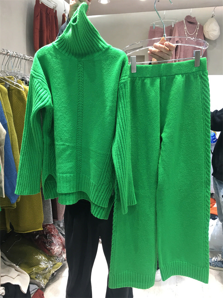 Turtleneck Pullover Thickened Knitting Sweater Casual Fashion Set