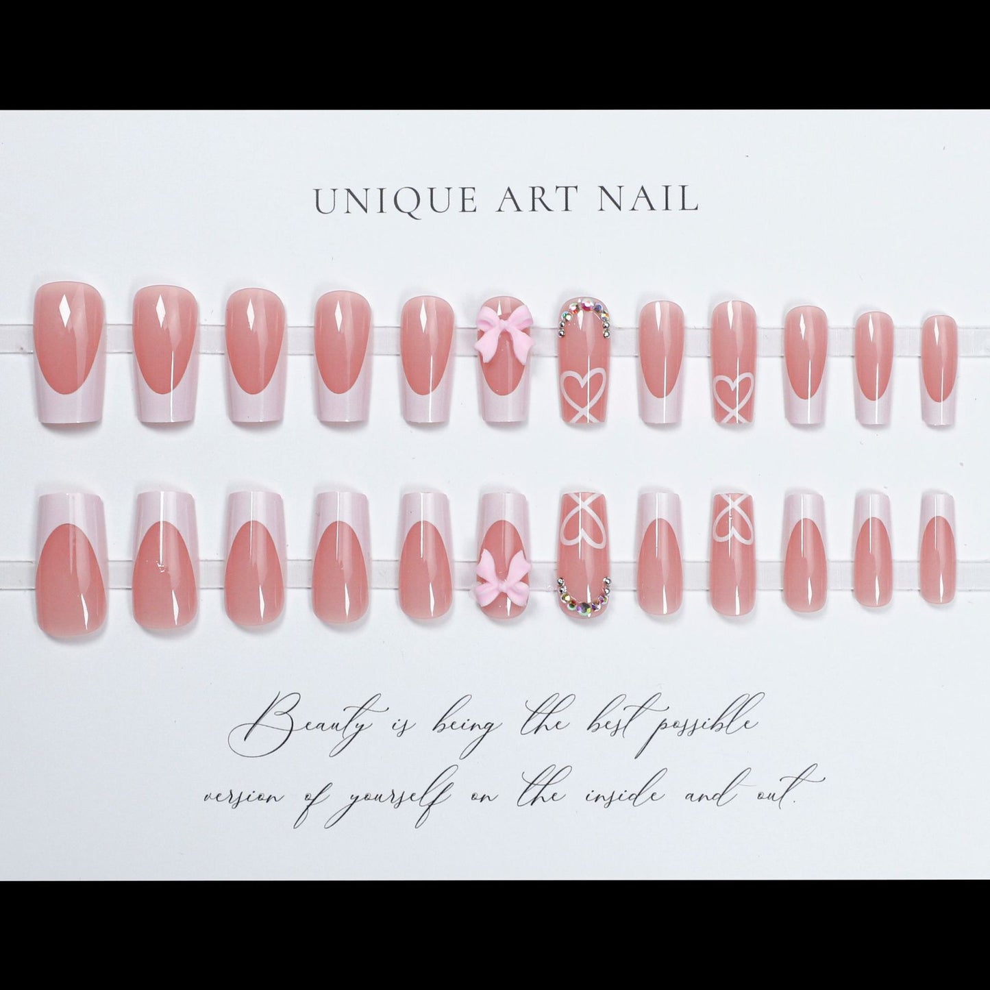 Mid-length French Style Bow Colorful Crystals Wear Nail Sticker
