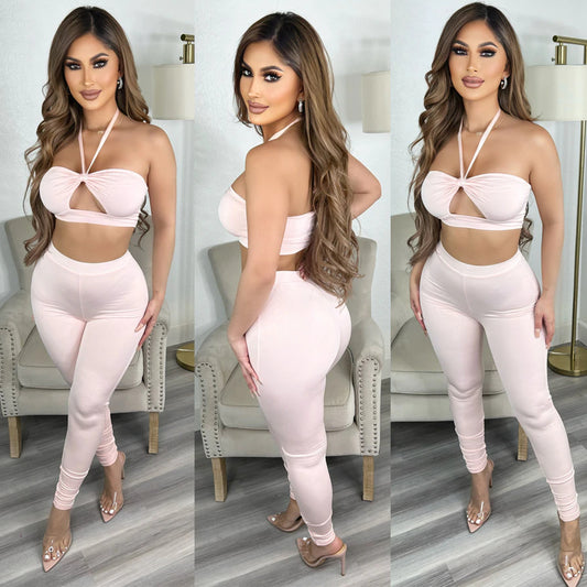 Women's Skinny Cutout Tie Two Piece Pant Set