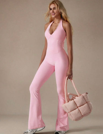 European And American Solid Color Low-cut U-neck Stretch Tight Sexy Sleeveless Jumpsuit