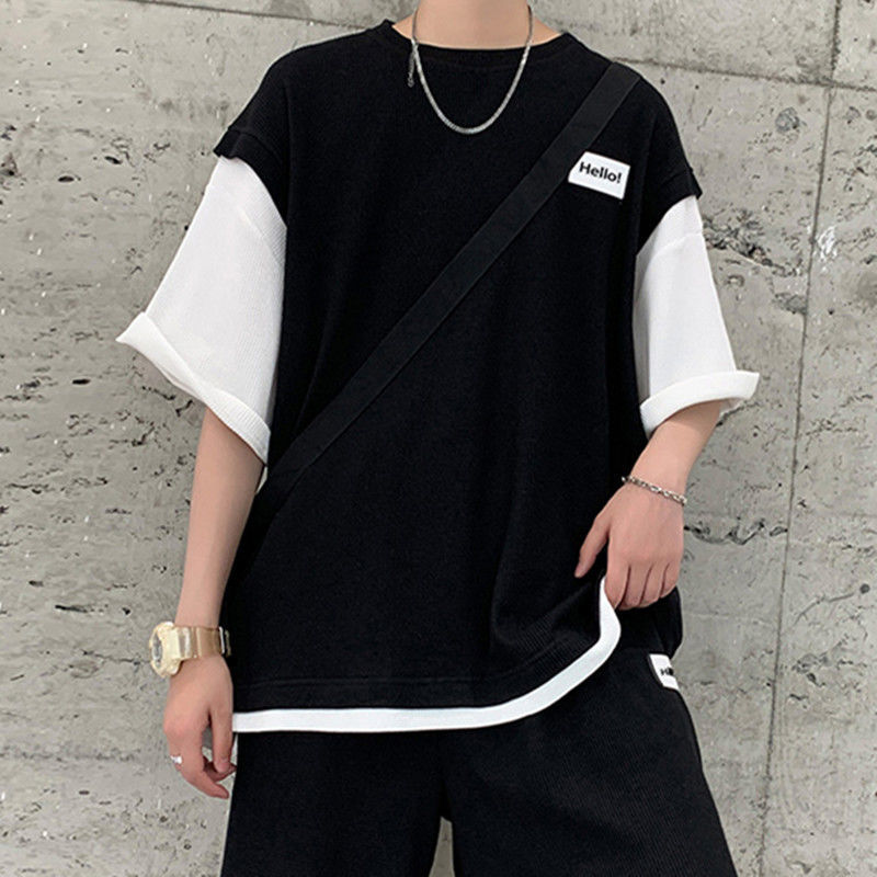 Summer Fake Two-piece Men's All-match Loose Sports Top