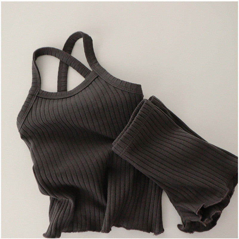 Children's Ribbed Suspenders Pajamas Suit