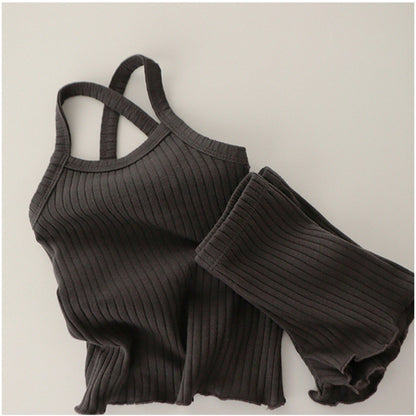 Children's Ribbed Suspenders Pajamas Suit