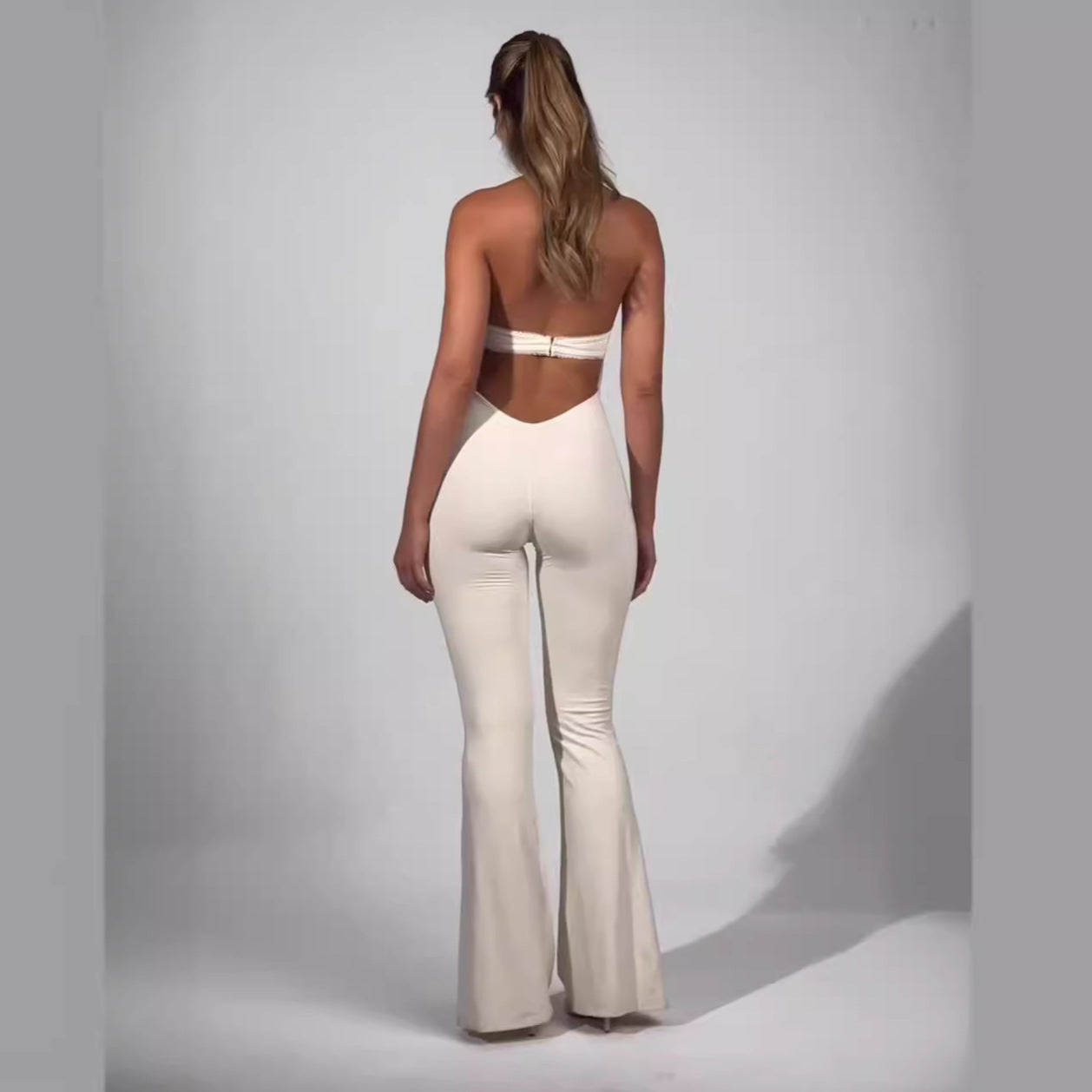 European And American Solid Color Low-cut U-neck Stretch Tight Sexy Sleeveless Jumpsuit