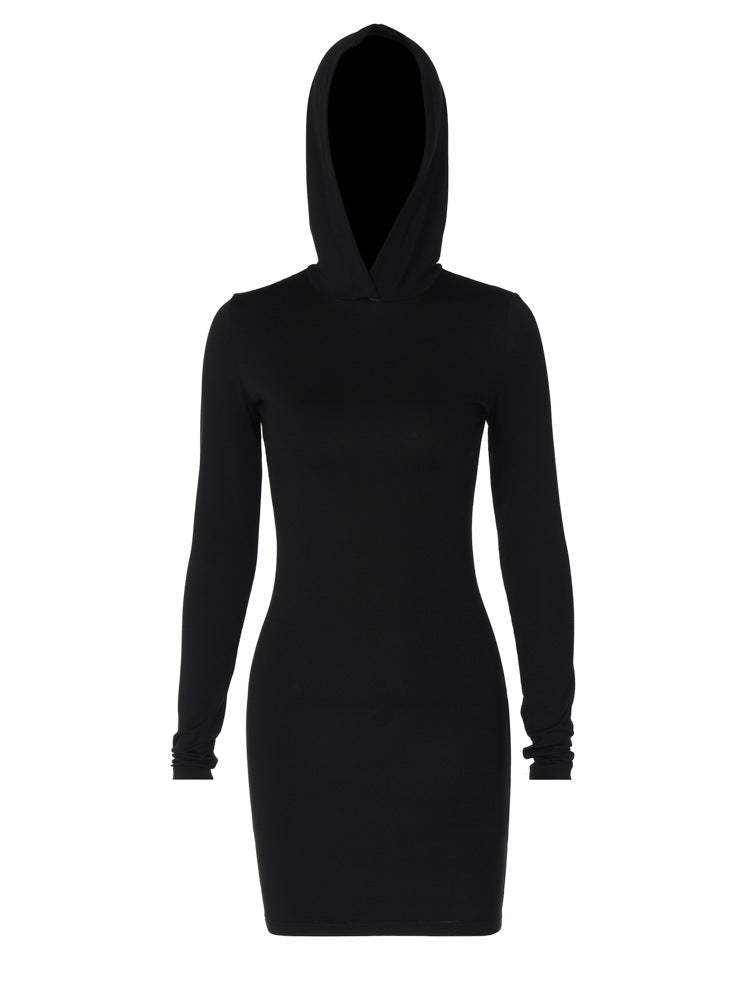 Short Skirt Women's Solid Color Long Sleeve Hooded Dress