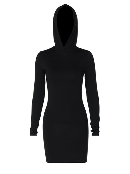 Short Skirt Women's Solid Color Long Sleeve Hooded Dress