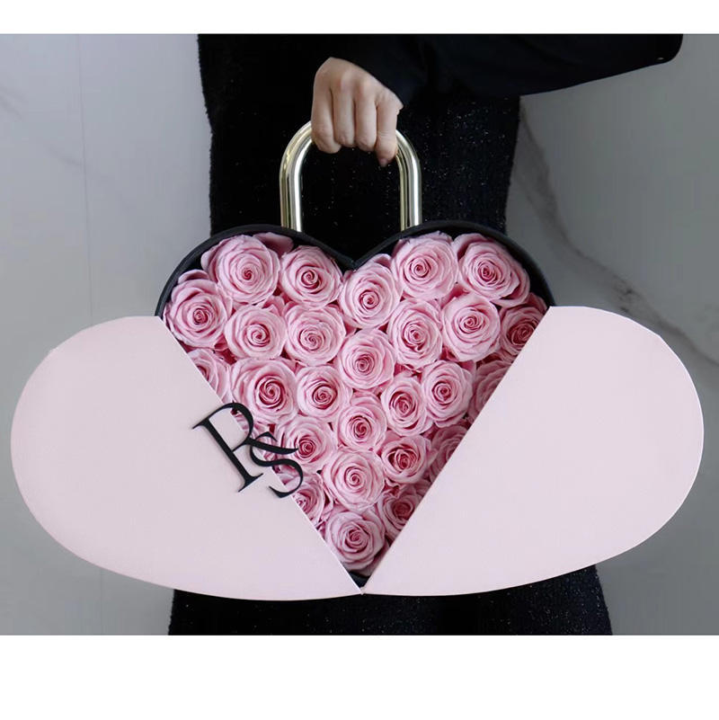 Flower Color Material Valentine's Day Lock Cylinder Gift Box Flower Love Box Heart-shaped Metal Portable