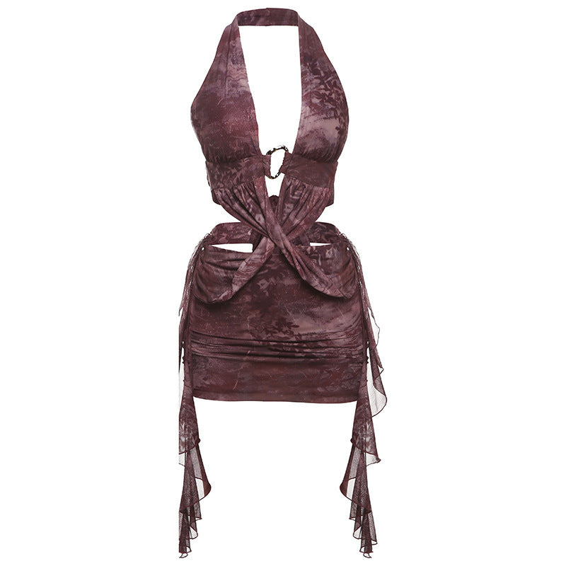 Summer New Personalized Trendy Low-cut V-neck Sexy Halter Dress