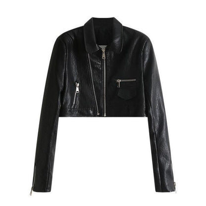 Elegant Slimming Versatile PU Leather Short Coat