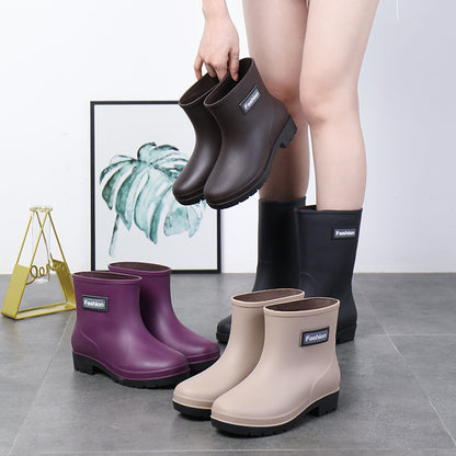 Fashion Work Wear Rain Shoes Adult Warm Women's Mid-calf Rain Boots