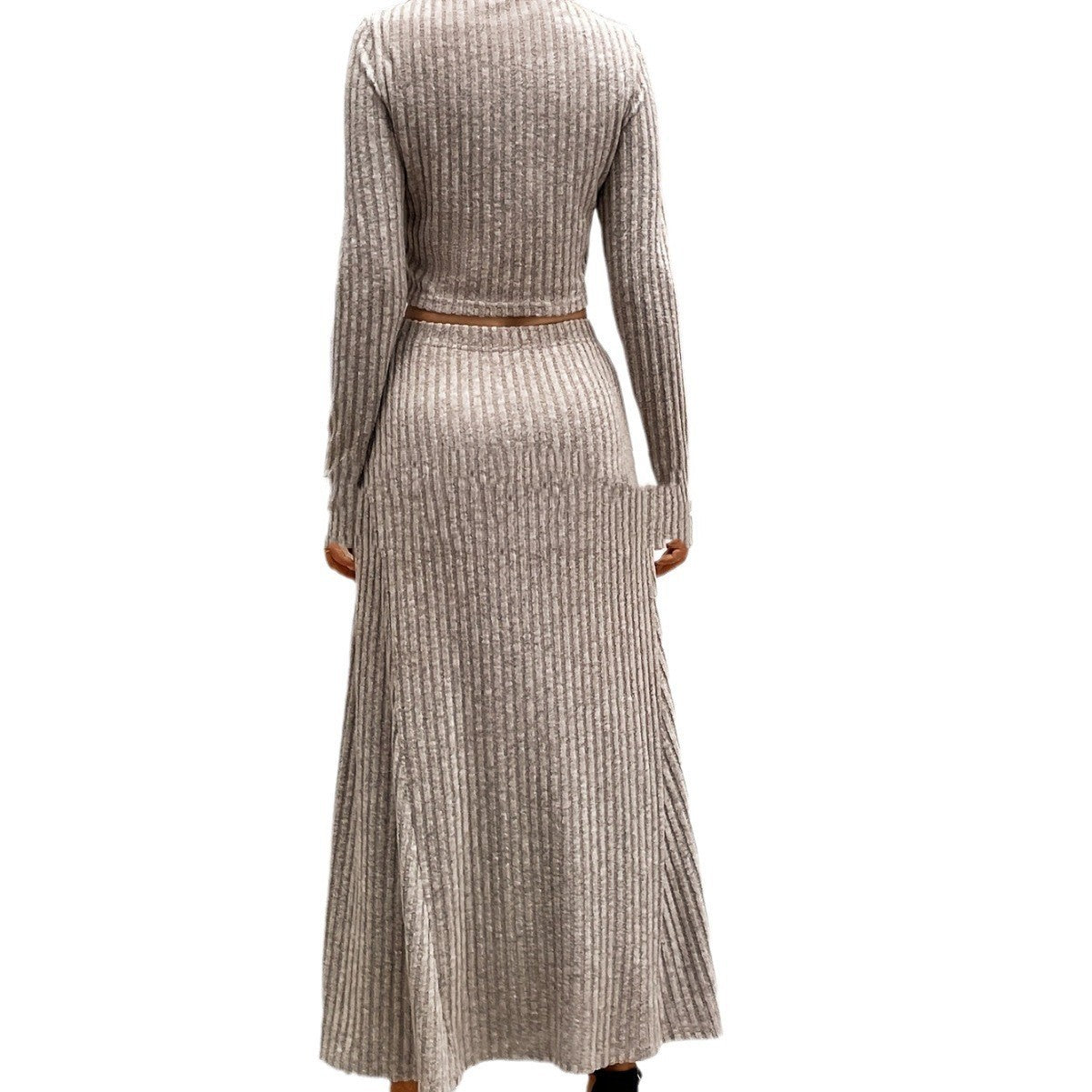 Skinny Inner Match Sunken Stripe Long Sleeve Casual Knitting Suit