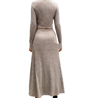 Skinny Inner Match Sunken Stripe Long Sleeve Casual Knitting Suit