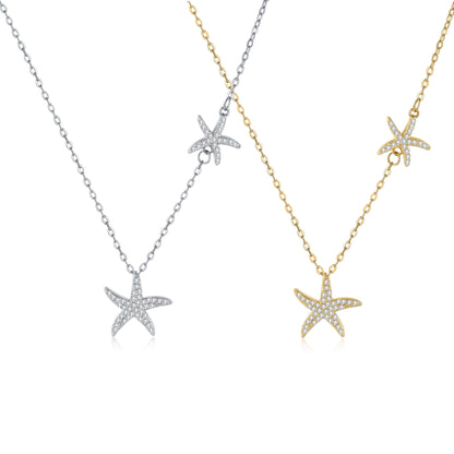 Double Starfish Full Diamond Necklace Female Fashion Special-interest