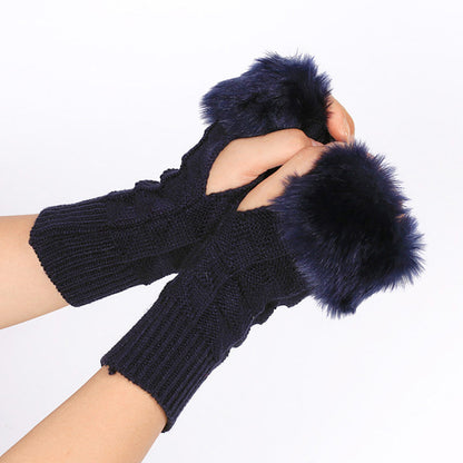Knitted Gloves Fur Mid Length Half Finger Computer Gloves