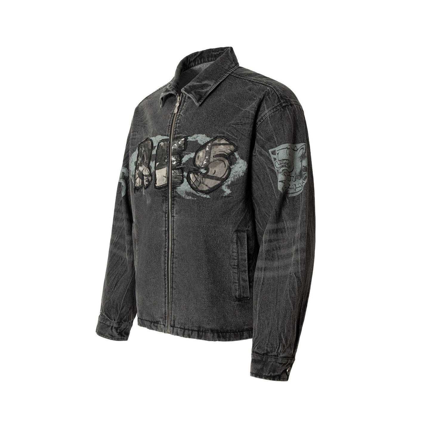 Embroidered Denim Motorcycle Jacket