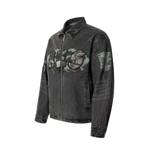 Embroidered Denim Motorcycle Jacket