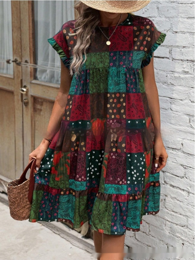 Summer New Printed Round Neck Casual All-matching Fashion Dress