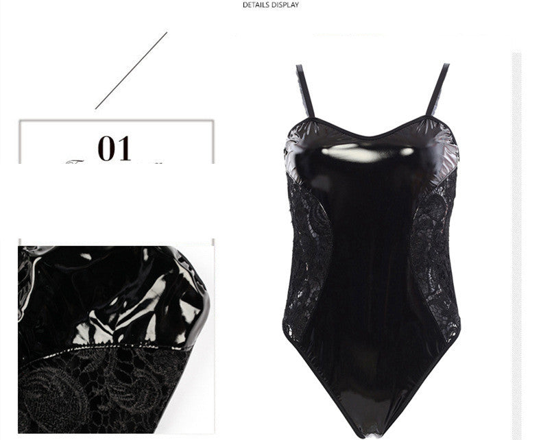 Women's Black Lace Home One Piece Pajamas