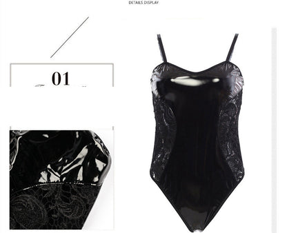 Women's Black Lace Home One Piece Pajamas