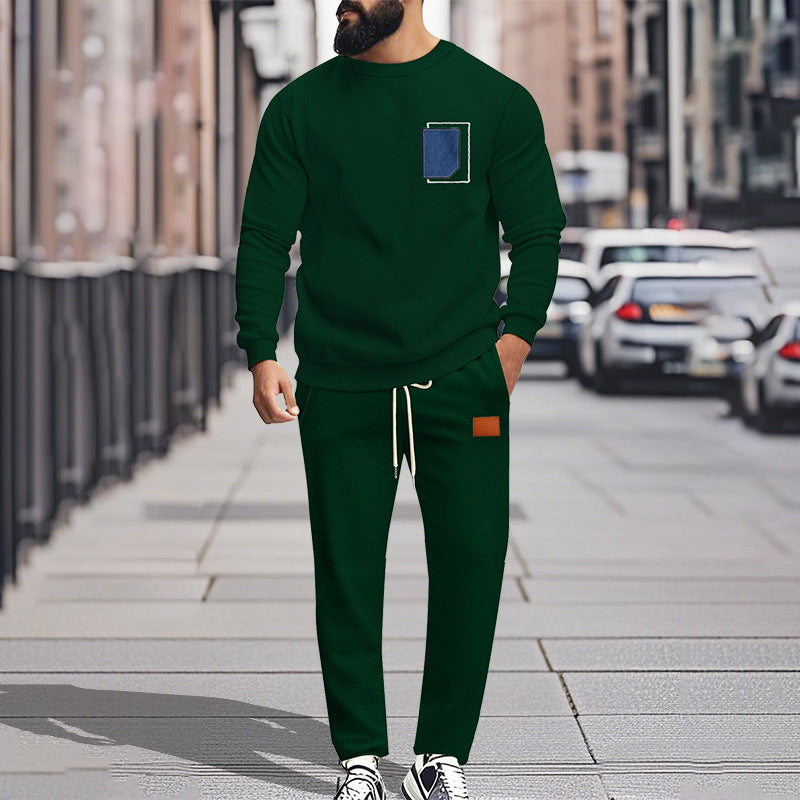 Men's Sport Suit Color Matching Sweater Two-piece Casual Fashion