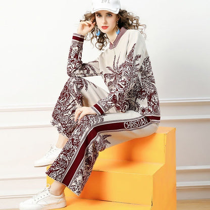 Qin Knit Cardigan Sweater Fashion Wide-leg Pants Two-piece Suit