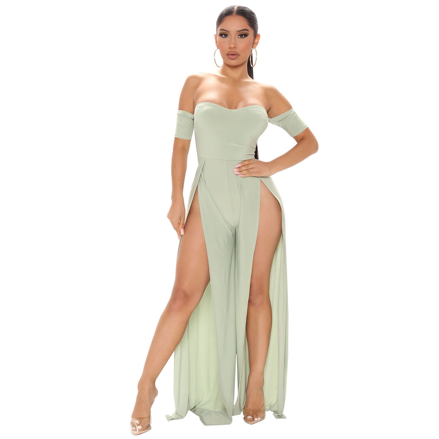 Women's Fashion Mesh Print Sheer Pant Set