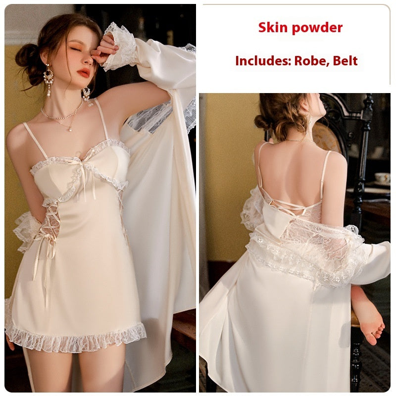 Satin Lace Backless Lace Up Suit