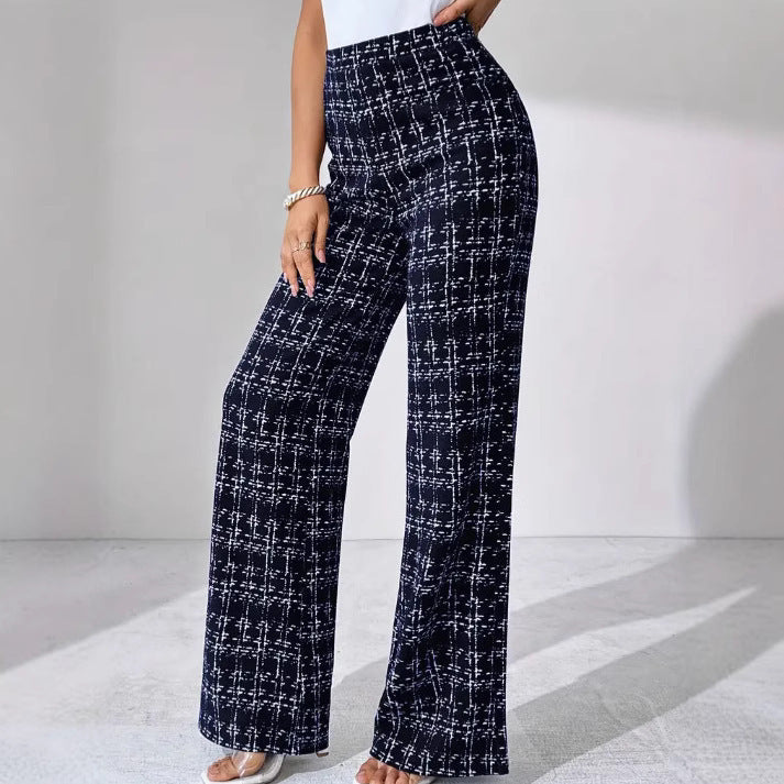 Woven Plaid High Waist Straight Women's Pants