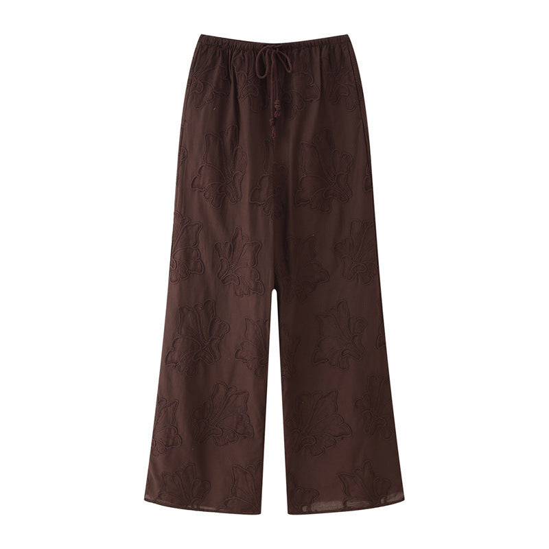 Embroidered Pajamas Style Top Pants Suit