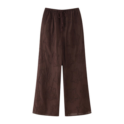 Embroidered Pajamas Style Top Pants Suit