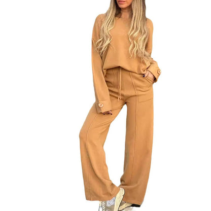 European And American Fashion Casual Set Solid Color Long-sleeve Suit Wide Leg Pants
