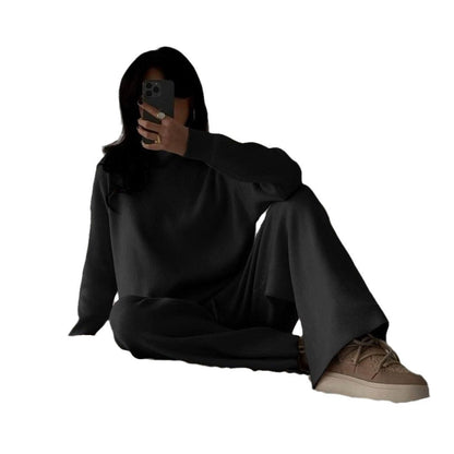 Temperament Leisure Solid Color Turtleneck Knitting Long-sleeve Suit