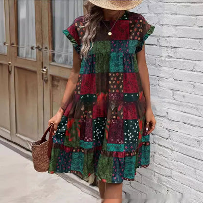 Summer New Printed Round Neck Casual All-matching Fashion Dress