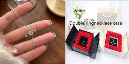 Rose Box Double Door Jewelry Box Valentine's Day Bow Gift Box Necklace Locket