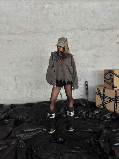 Washed Destroyed Leather Patchwork Denim Cross Baseball Cap