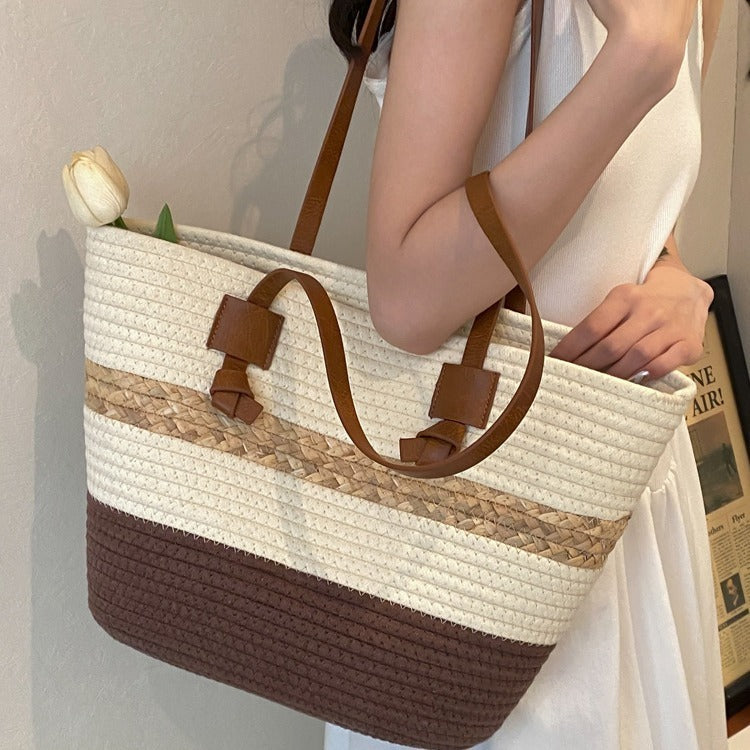Straw Woven Tote Large Capacity Beach Shoulder Bag
