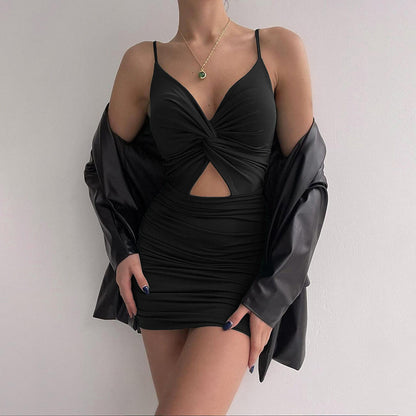 Sling Low Cut Hollow Slim Fit Hip Dress