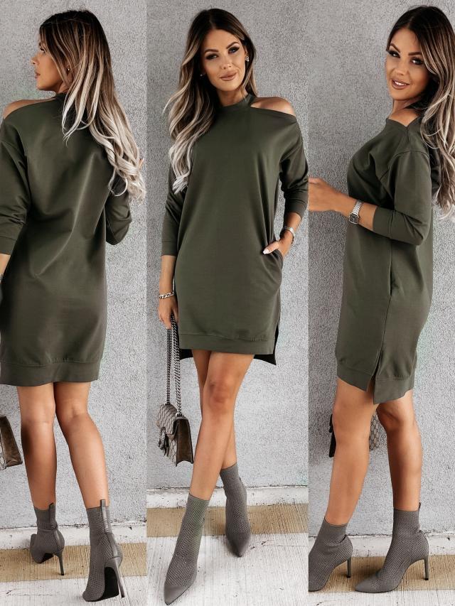 Women's Solid Color Off-the-shoulder Long Sleeve Dress