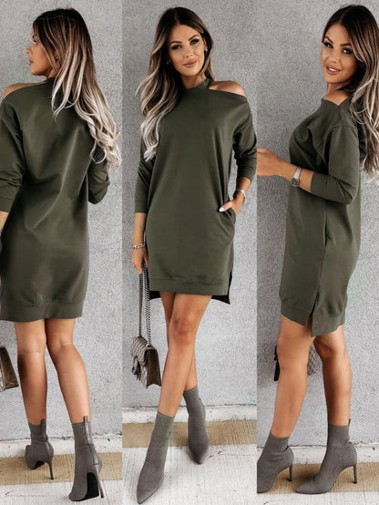 Women's Solid Color Off-the-shoulder Long Sleeve Dress